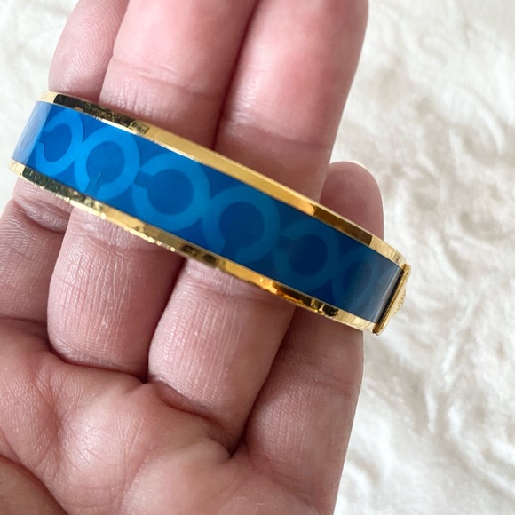 SOLD …Coach signature blue and gold tone chunky bangle - Picture 2 of 5